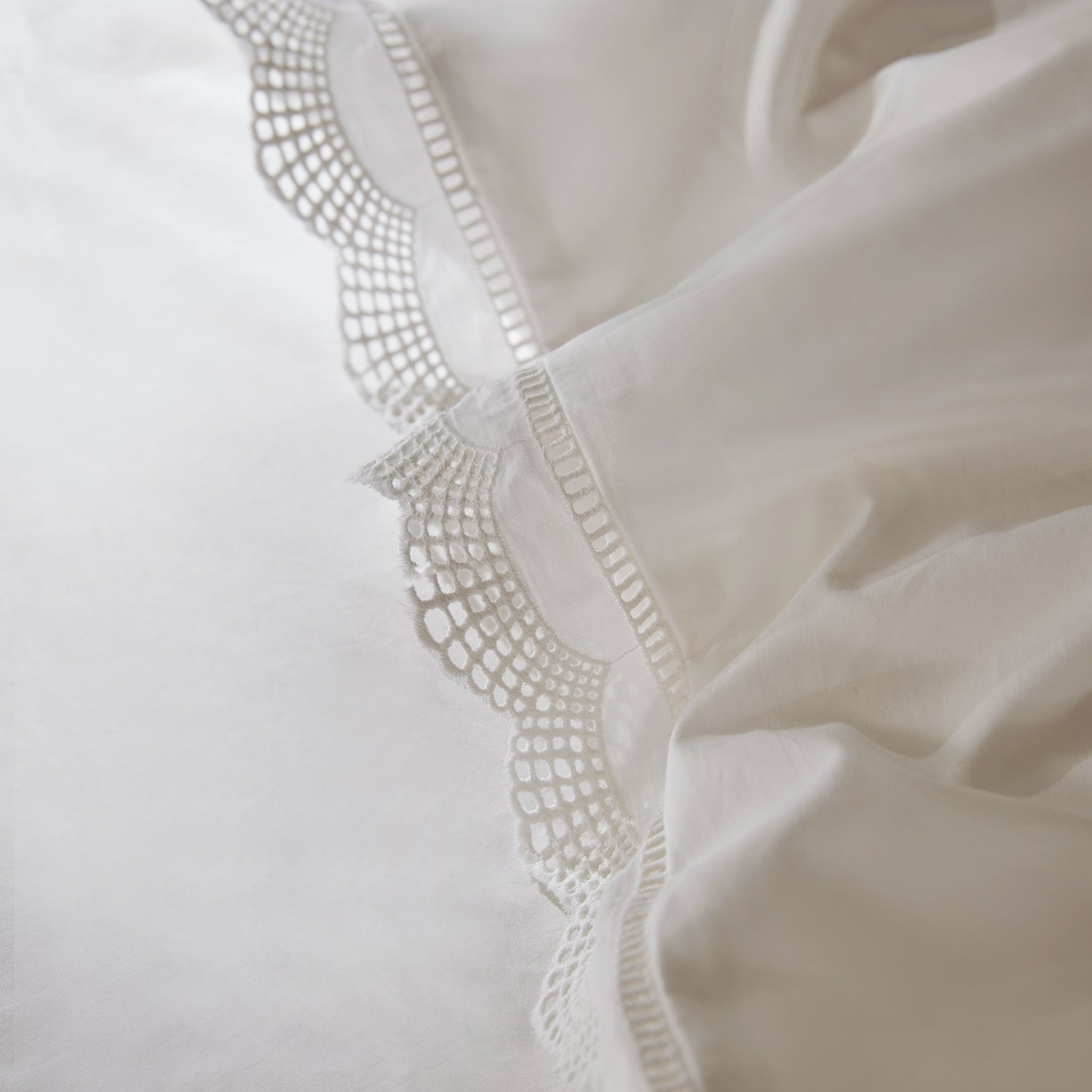 Castillo White Lace 300 Thread Count Cotton Percale Duvet Set
