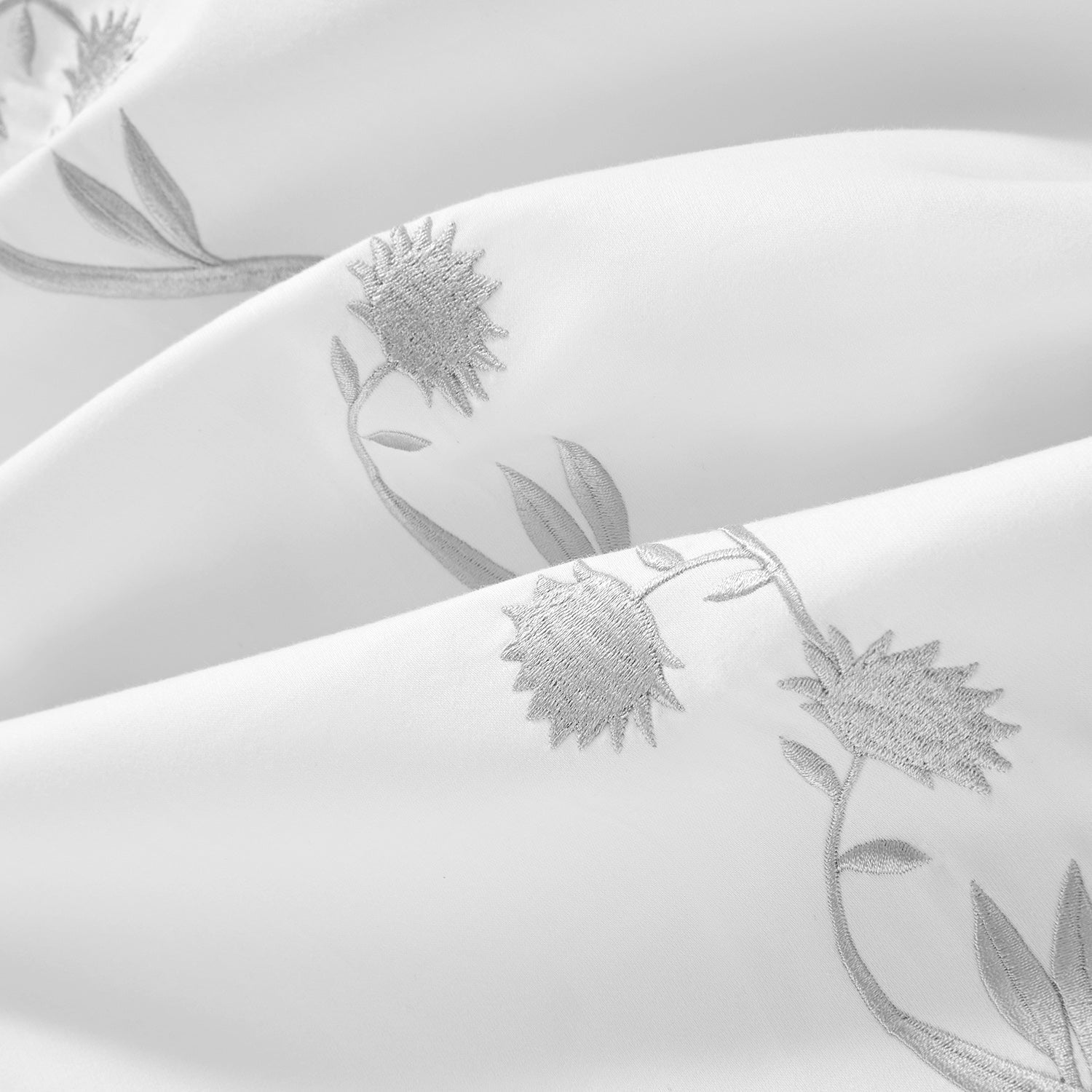 Adeline Moonshine Grey Floral Embroidered 600 Thread Count Cotton Sateen Duvet Set