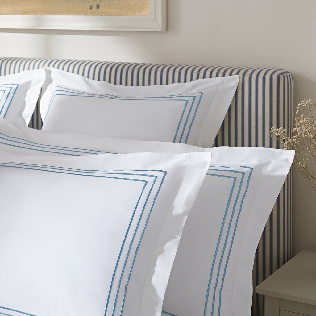 Belvedere Royal Blue Cord Embroidered 300 Thread Count Cotton Percale Oxford Pillowcases - Pair