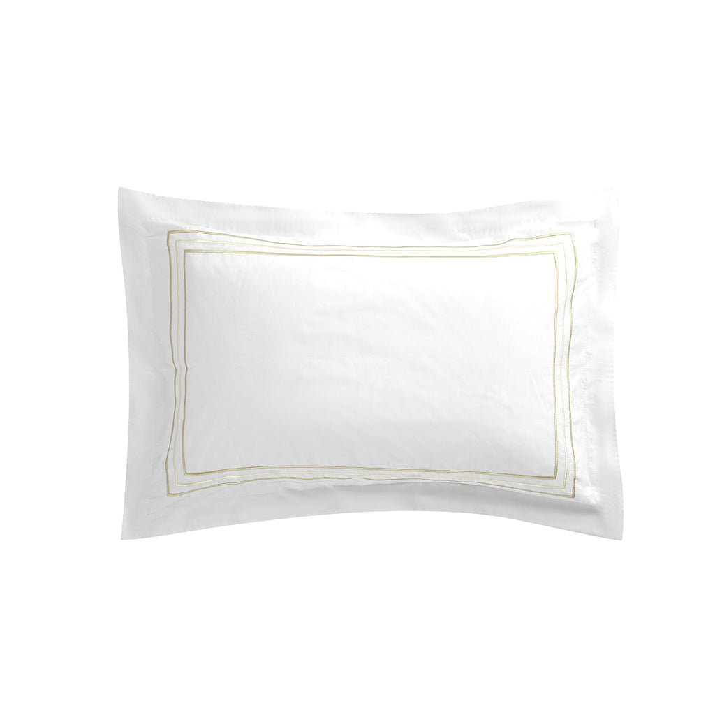 Belvedere Champagne Gold Cord Embroidered 300 Thread Count Cotton Percale Oxford Pillowcases - Pair