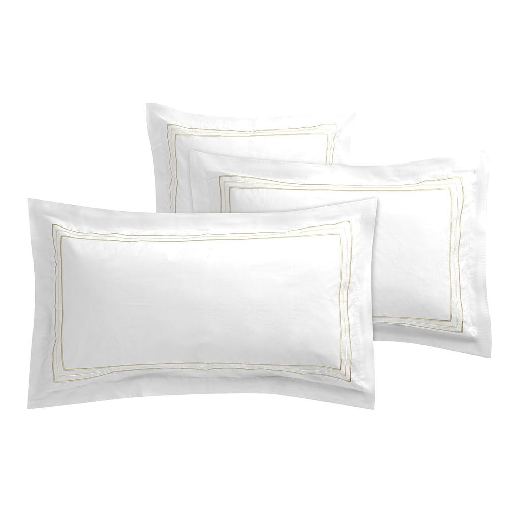 Belvedere Champagne Gold Cord Embroidered 300 Thread Count Cotton Percale Oxford Pillowcases - Pair
