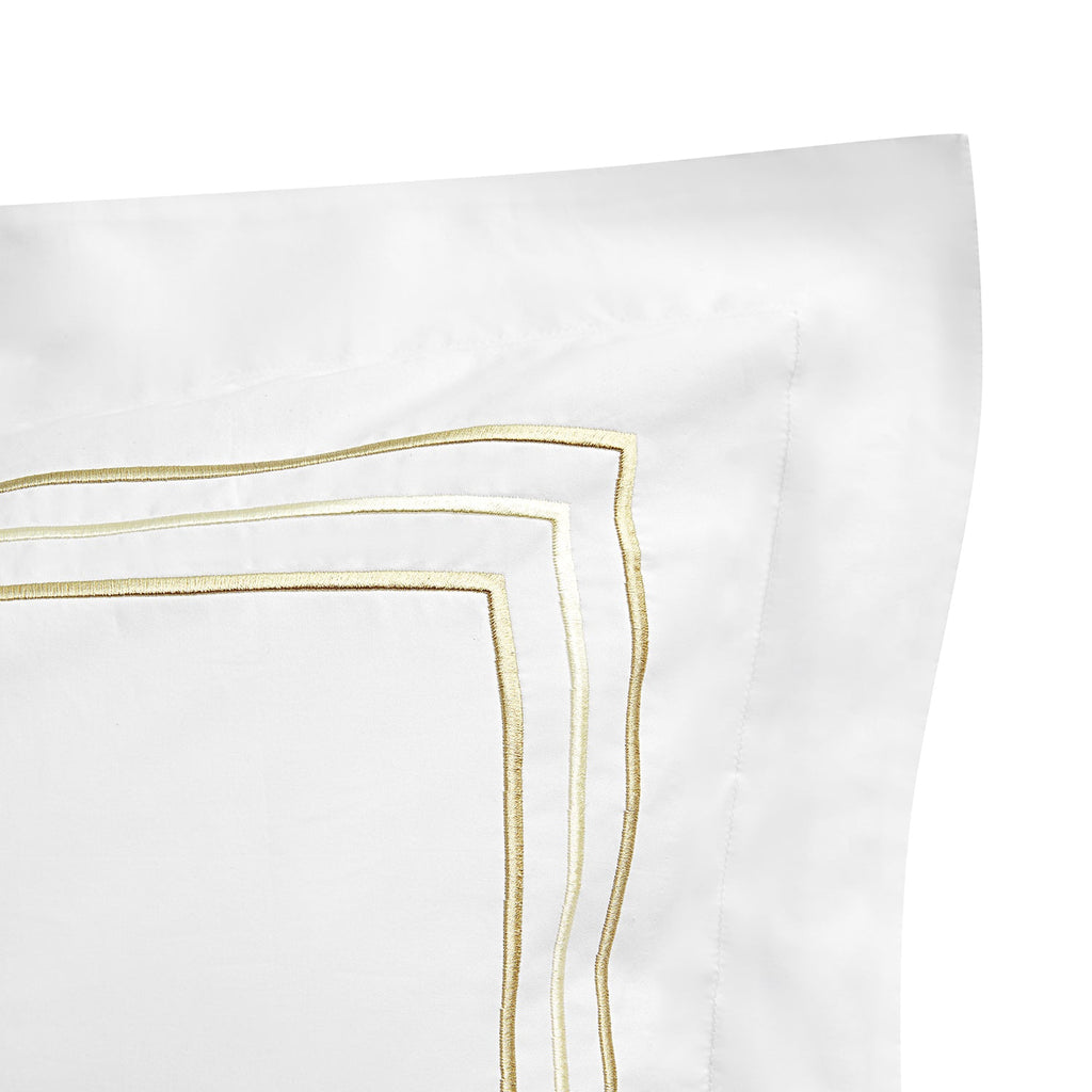 Belvedere Champagne Gold Cord Embroidered 300 Thread Count Cotton Percale Oxford Pillowcases - Pair