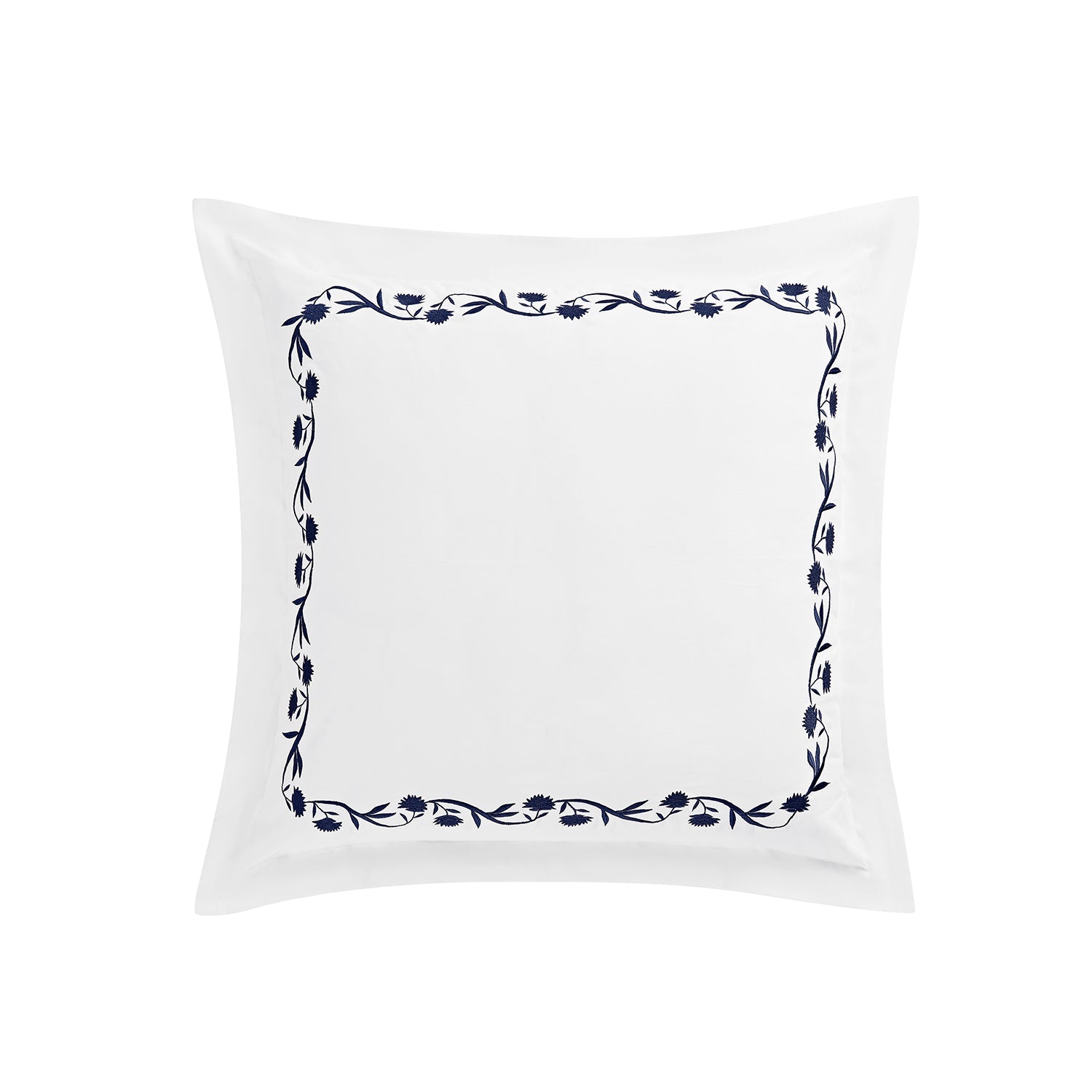 Adeline Midnight Blue Floral Embroidered 600 Thread Count Cotton Sateen Continental Square Pillowcases - Pair
