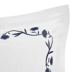 Adeline Midnight Blue Floral Embroidered 600 Thread Count Cotton Sateen Continental Square Pillowcases - Pair