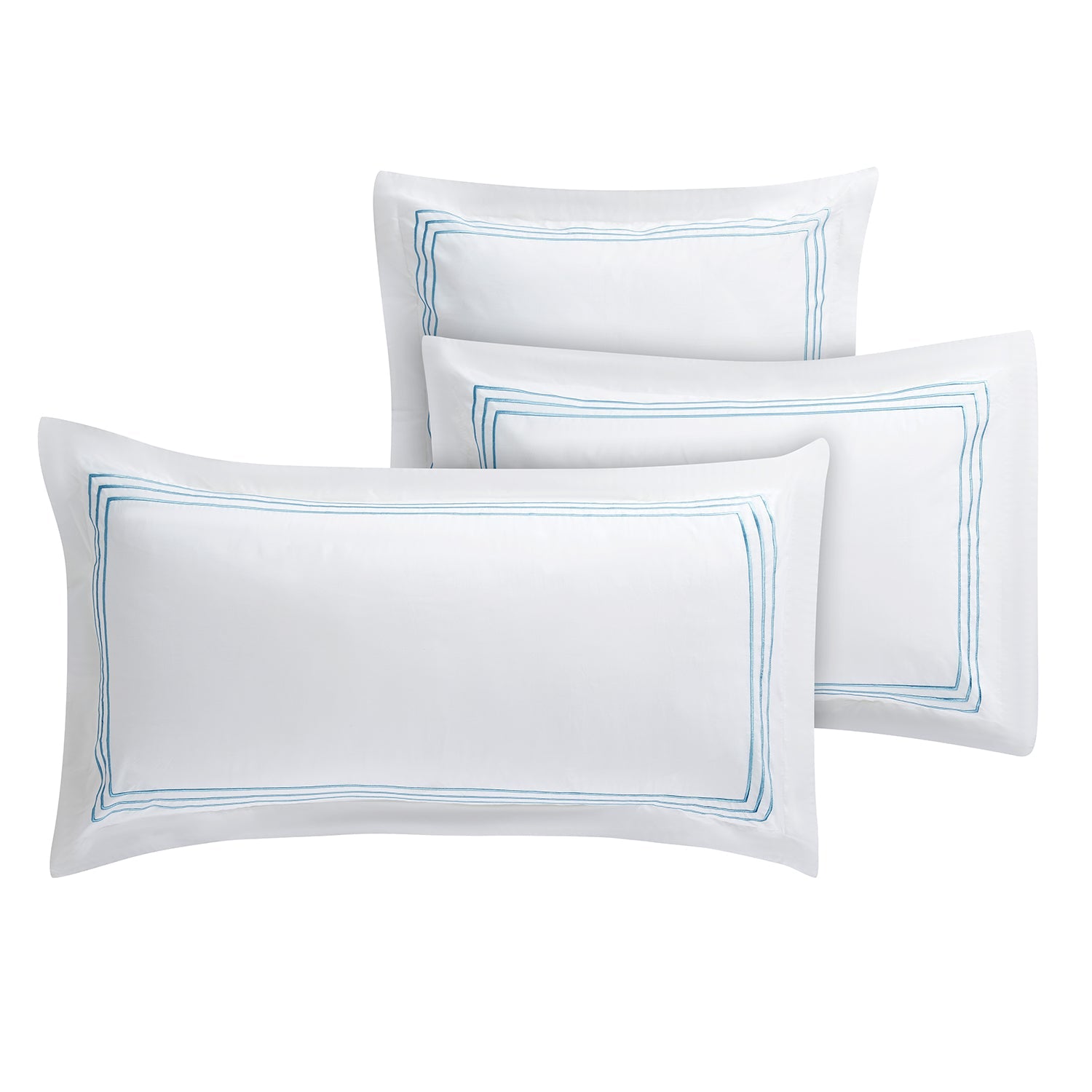 Belvedere Royal Blue Cord Embroidered 300 Thread Count Cotton Percale Continental Square Pillowcases - Pair