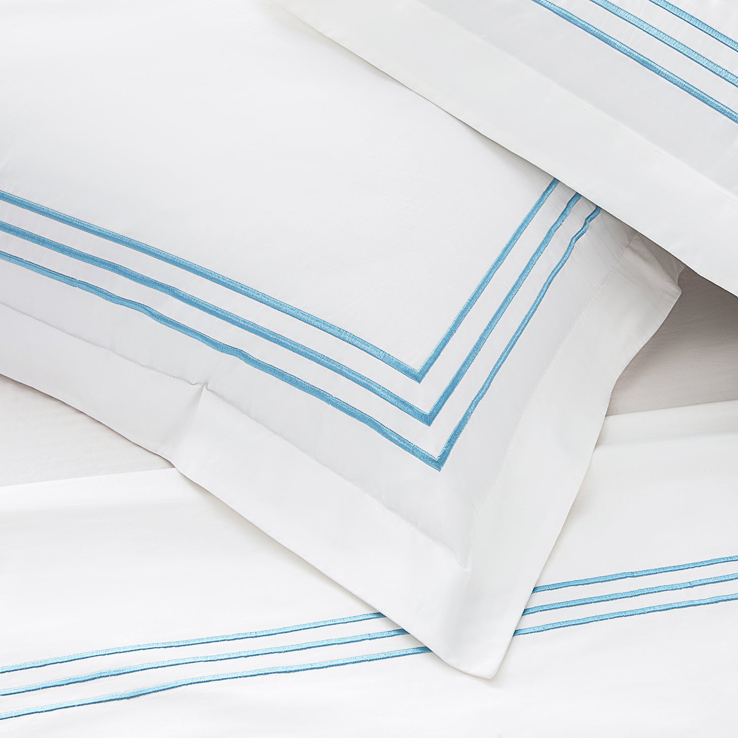 Belvedere Royal Blue Cord Embroidered 300 Thread Count Cotton Percale Continental Square Pillowcases - Pair