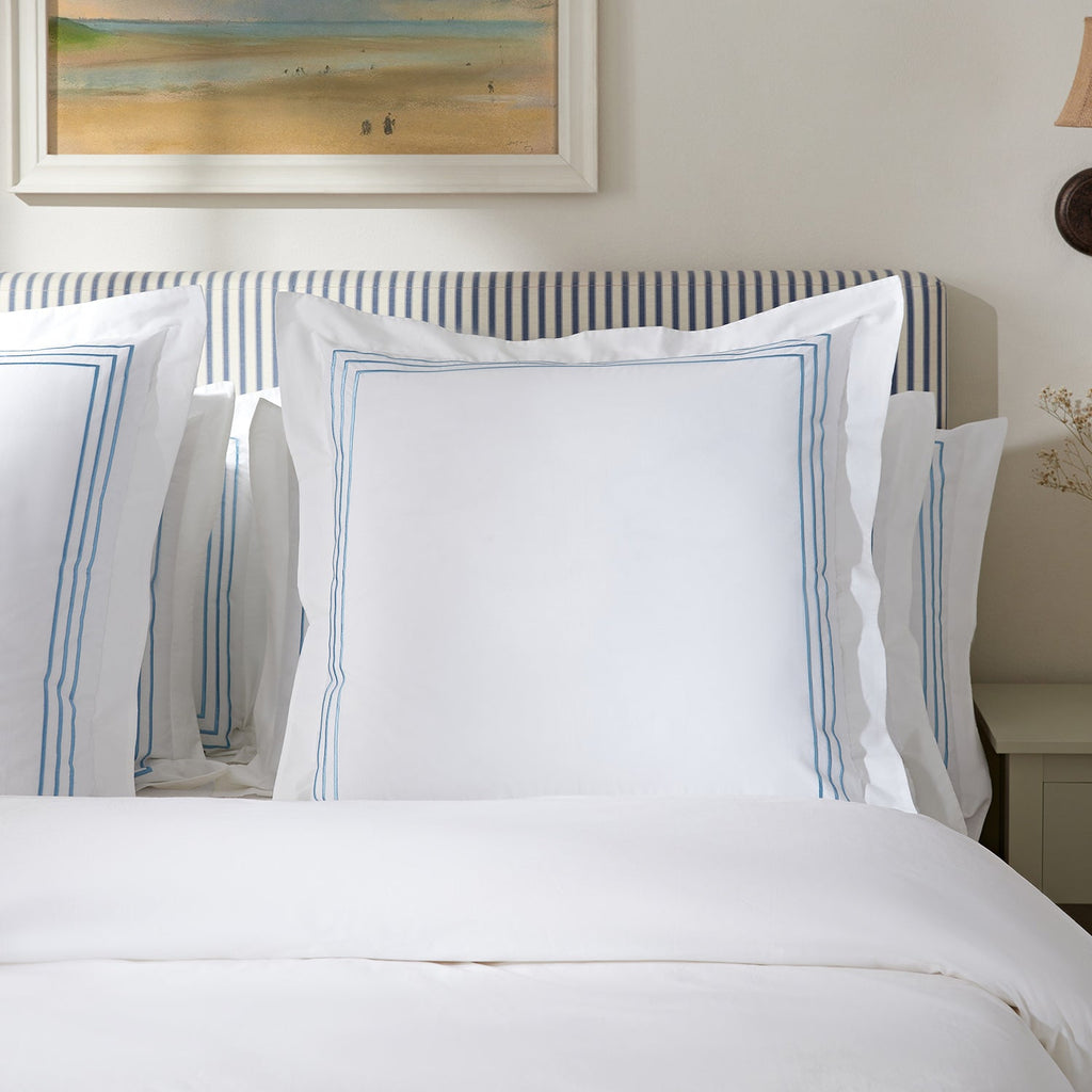 Belvedere Royal Blue Cord Embroidered 300 Thread Count Cotton Percale Continental Square Pillowcases - Pair