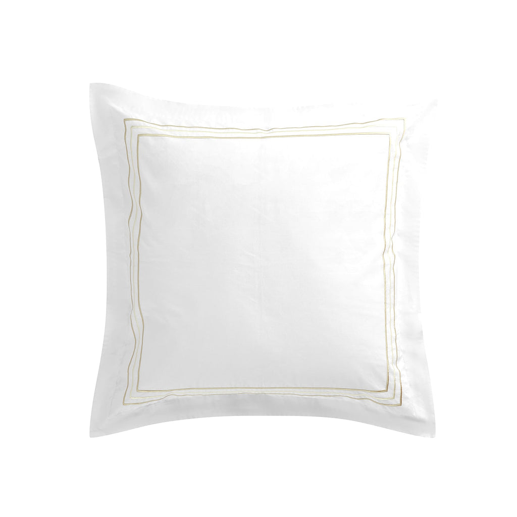 Belvedere Champagne Gold Cord Embroidered 300 Thread Count Cotton Percale Continental Square Pillowcases - Pair