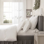 Castillo White Lace Quilted 300 Thread Count Cotton Percale Continental Square Pillowcases - Pair