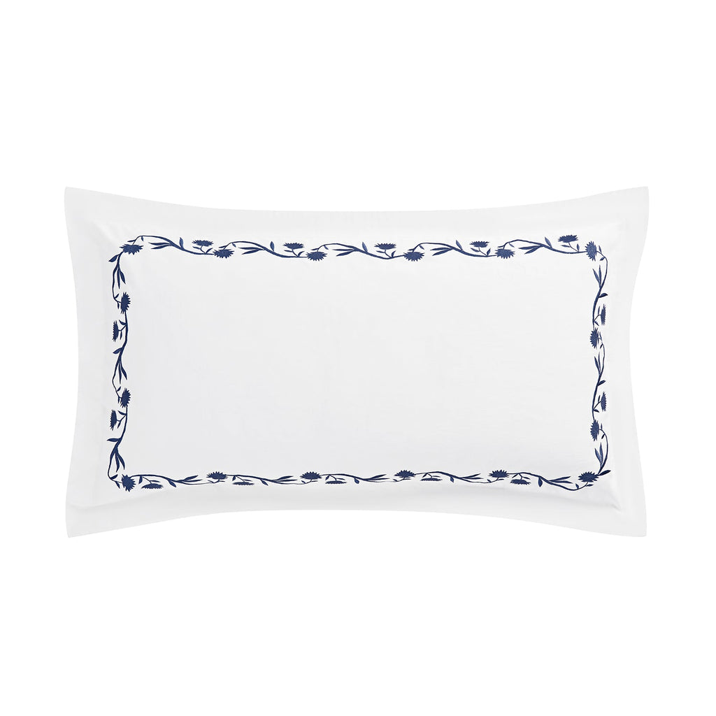Adeline Midnight Blue Floral Embroidered 600 Thread Count Cotton Sateen King Size Oxford Pillowcases - Pair