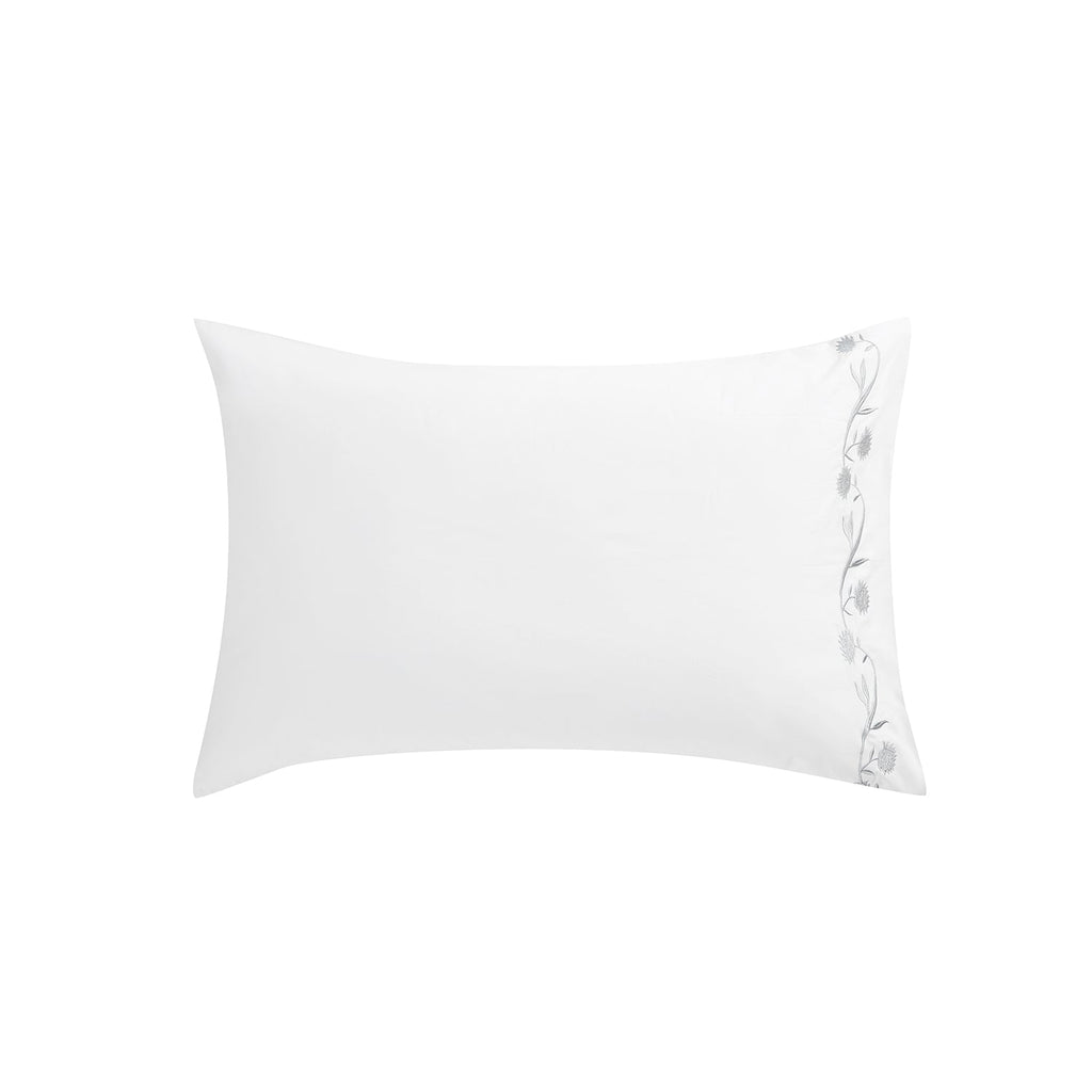 Adeline Moonshine Grey Floral Embroidered 600 Thread Count Cotton Sateen Regular Pillowcases - Pair
