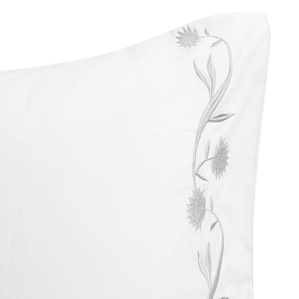 Adeline Moonshine Grey Floral Embroidered 600 Thread Count Cotton Sateen Regular Pillowcases - Pair