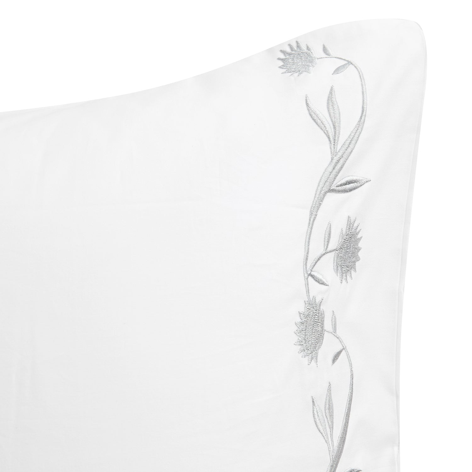 Adeline Moonshine Grey Floral Embroidered 600 Thread Count Cotton Sateen Regular Pillowcases - Pair