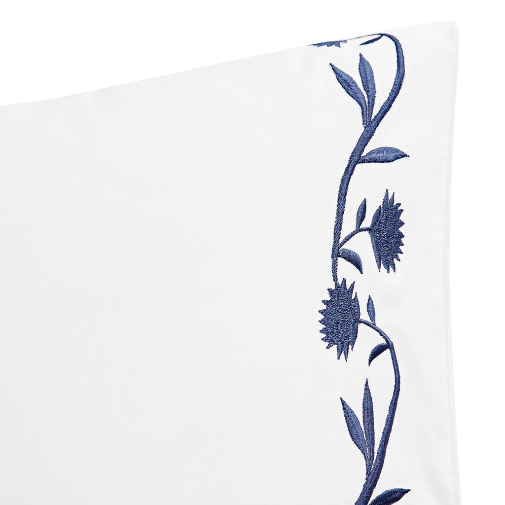 Adeline Midnight Blue Floral Embroidered 600 Thread Count Cotton Sateen Regular Pillowcases - Pair