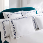 Adeline Midnight Blue Floral Embroidered 600 Thread Count Cotton Sateen Regular Pillowcases - Pair
