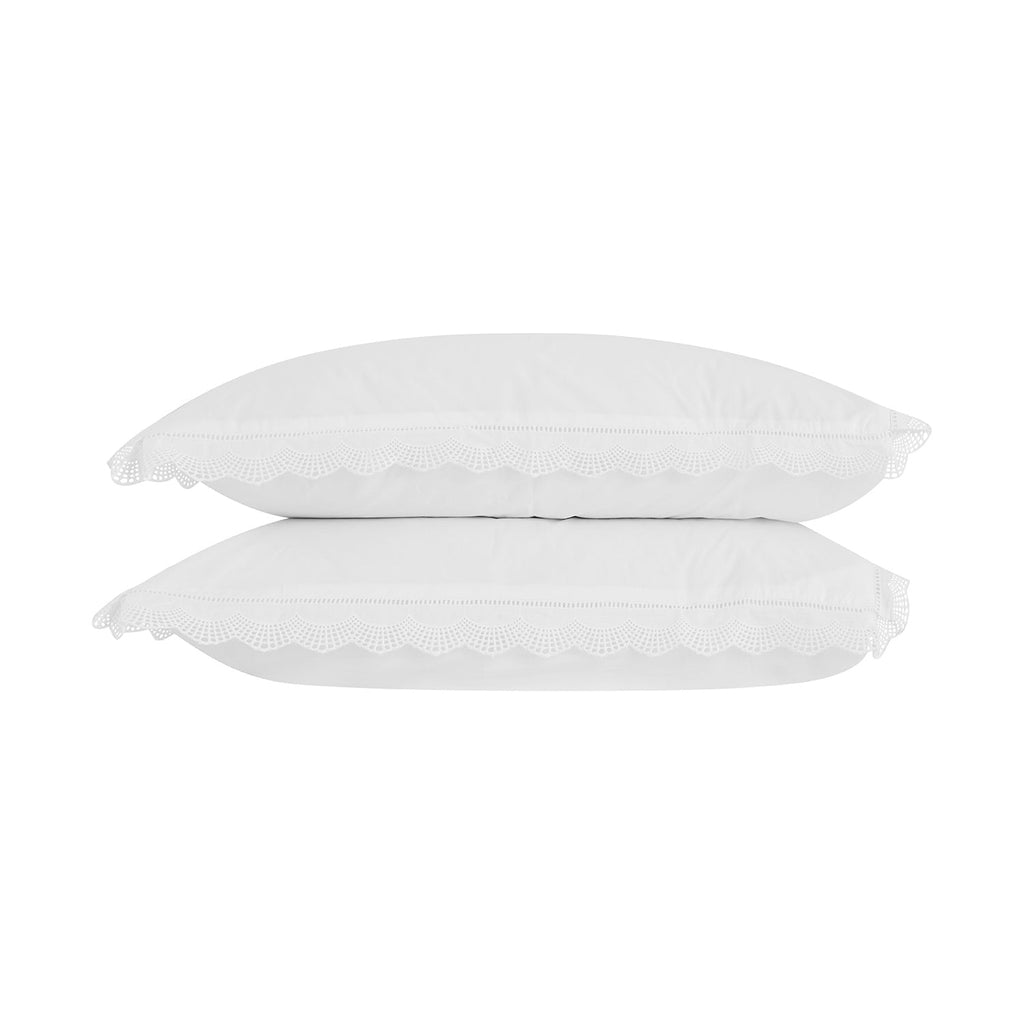 Castillo White Lace 300 Thread Count Cotton Percale Regular Pillowcases - Pair