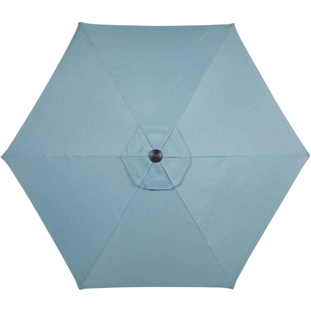 Hanover Lavallette 5-Piece Dining Set in Ocean Blue with 4 Stationary Chairs, 52-In. Round Glass-Top Table, Umbrella, and Base