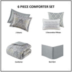 Harbor House Hallie 6-piece Grey Damask Pattern Cotton Comforter Set