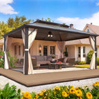 Hardtop Gazebo for Backyard – Permanent Pergola with Netting, Curtains & Double Roof, All-Weather Outdoor Shelter