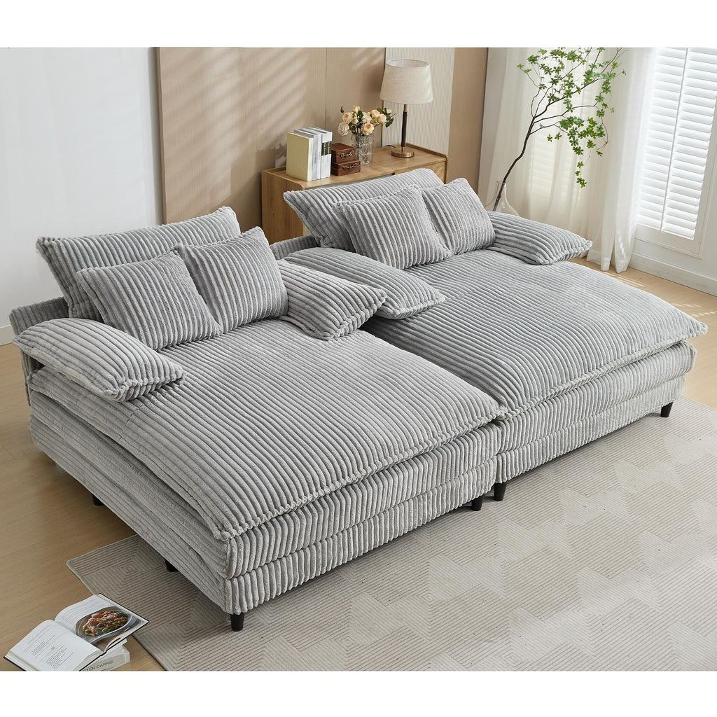 Harmonia 109 W Oversized Corduroy Sofa Bed, Deep Seat Double Lounge Chaise with 4 Pillows