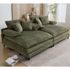Harmonia 109 W Oversized Corduroy Sofa Bed, Deep Seat Double Lounge Chaise with 4 Pillows