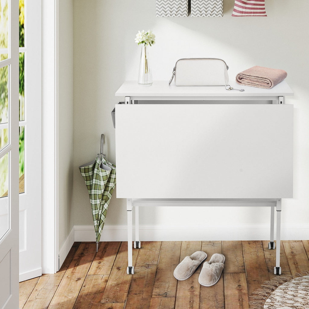 Height Adjustable Craft Table with Storage Shelves, Mobile Folding Cutting Table for Home Office Sewing Room Craft Room