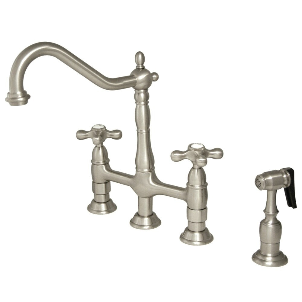 Kingston Brass Heritage Bridge Kitchen Faucet with Brass Sprayer