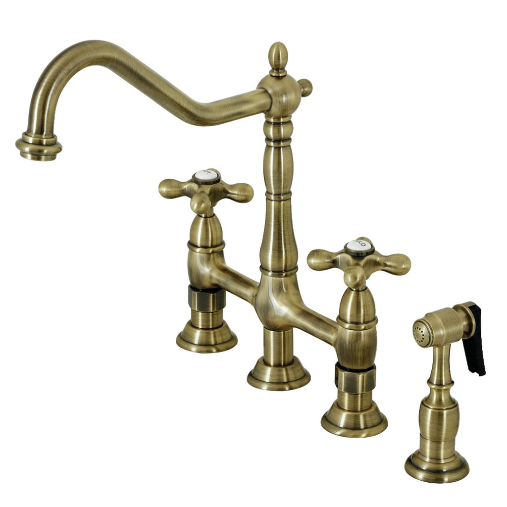 Heritage Bridge Kitchen Faucet with Brass Sprayer