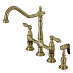 Heritage Bridge Kitchen Faucet with Brass Sprayer