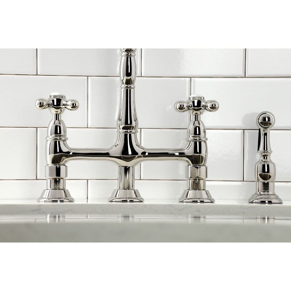 Heritage Bridge Kitchen Faucet with Brass Sprayer
