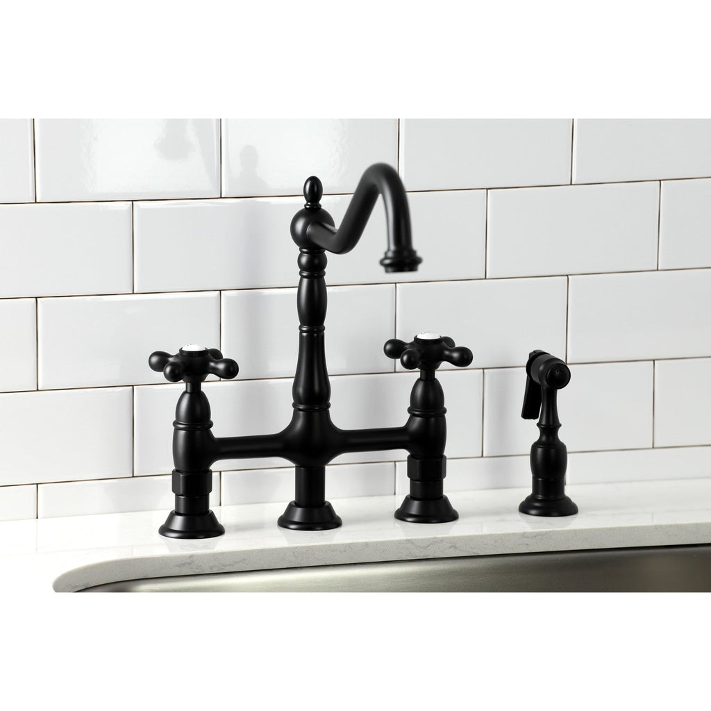 Heritage Bridge Kitchen Faucet with Brass Sprayer