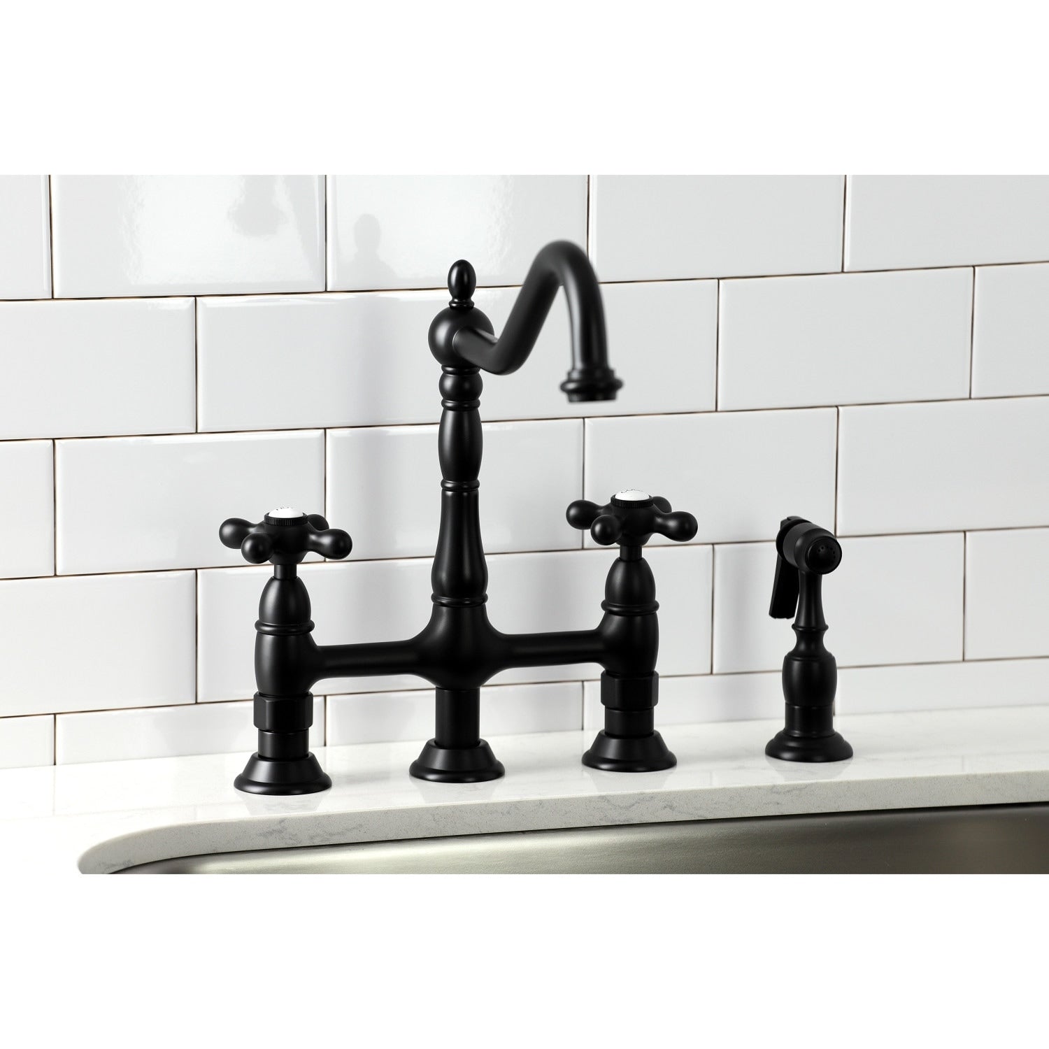 Heritage Bridge Kitchen Faucet with Brass Sprayer