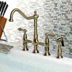 Heritage Bridge Kitchen Faucet with Brass Sprayer