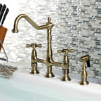 Heritage Bridge Kitchen Faucet with Brass Sprayer