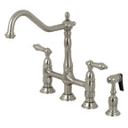 Heritage Bridge Kitchen Faucet with Brass Sprayer
