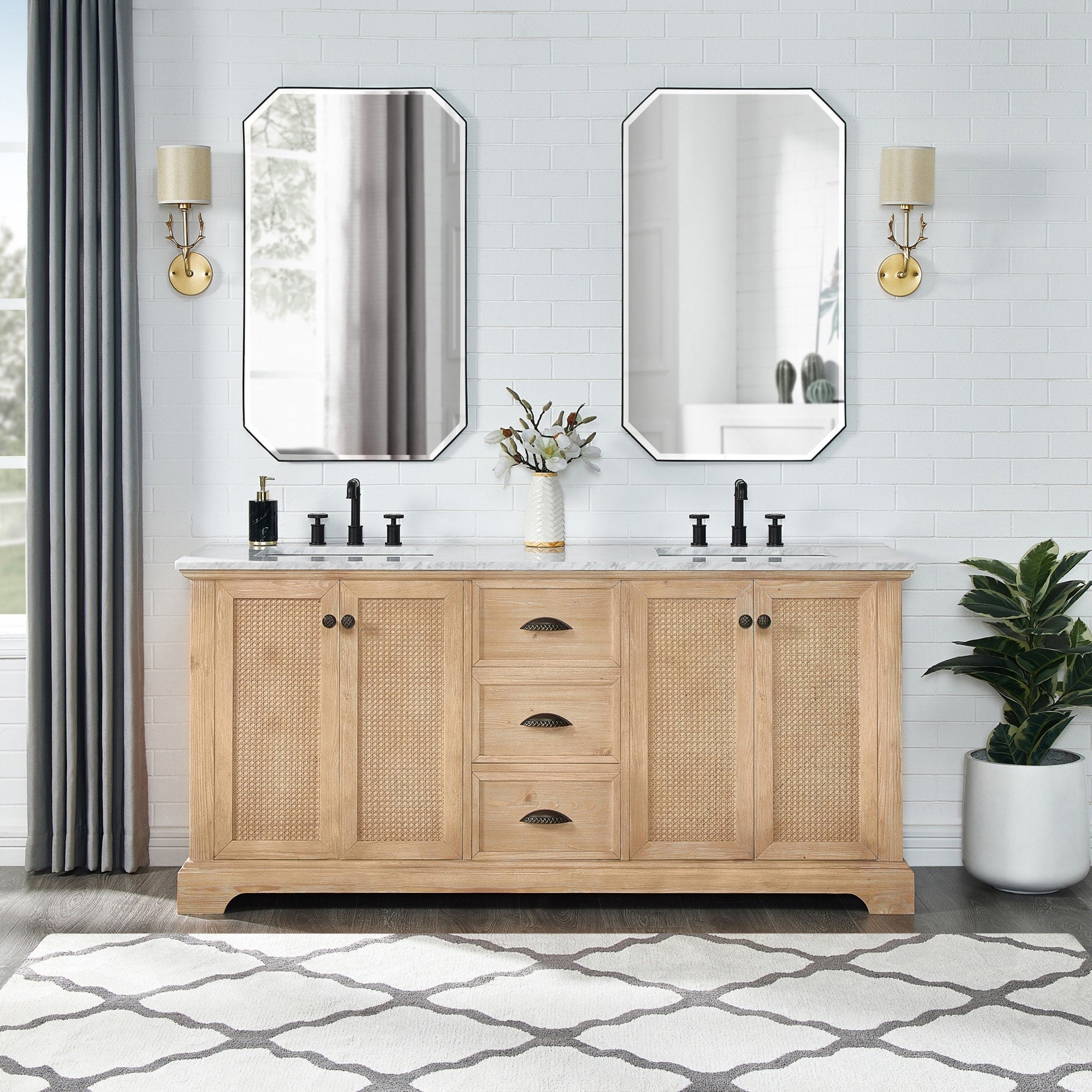 Hervas Bath Vanity with Natural Marble Top without Mirror