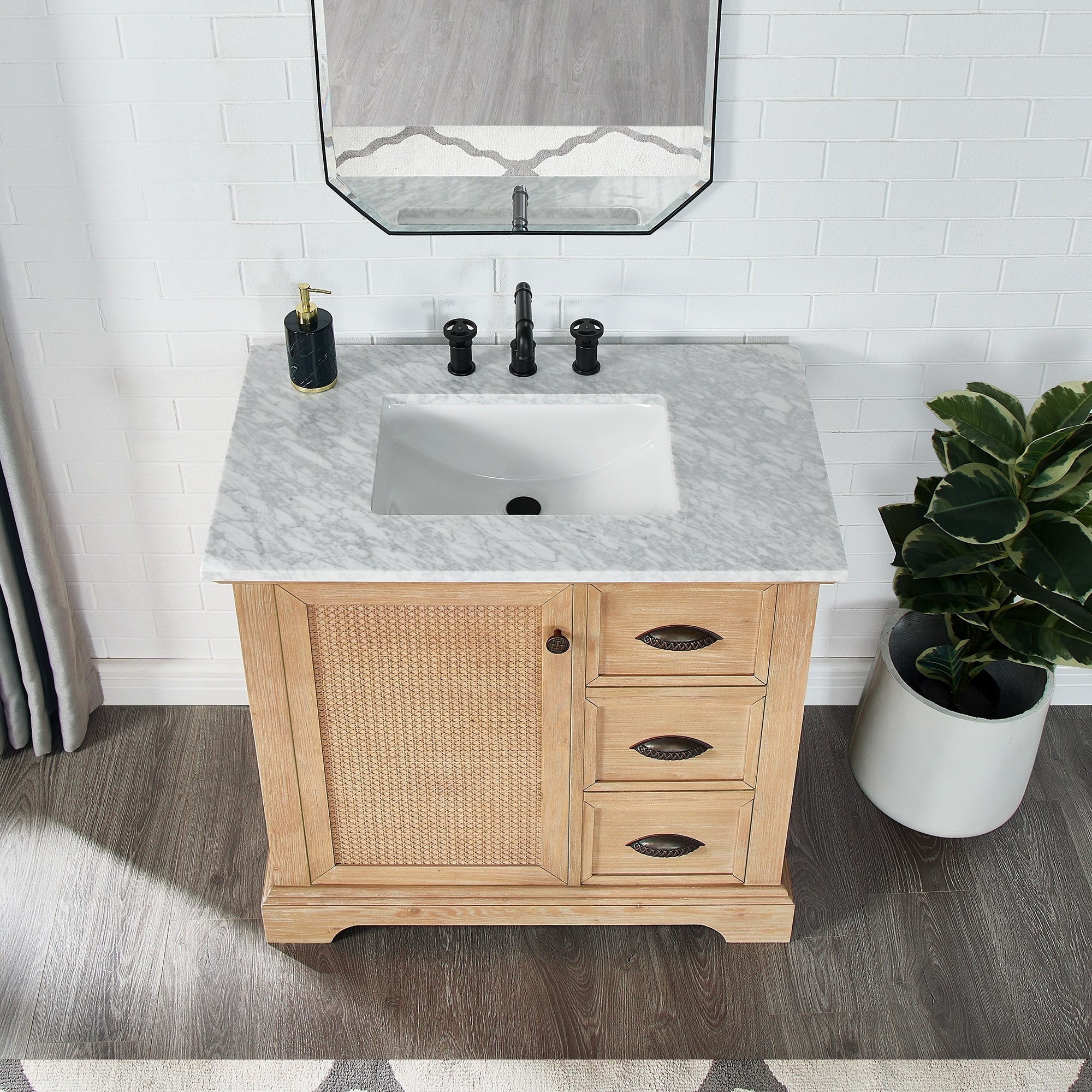 Hervas Bath Vanity with Natural Marble Top without Mirror
