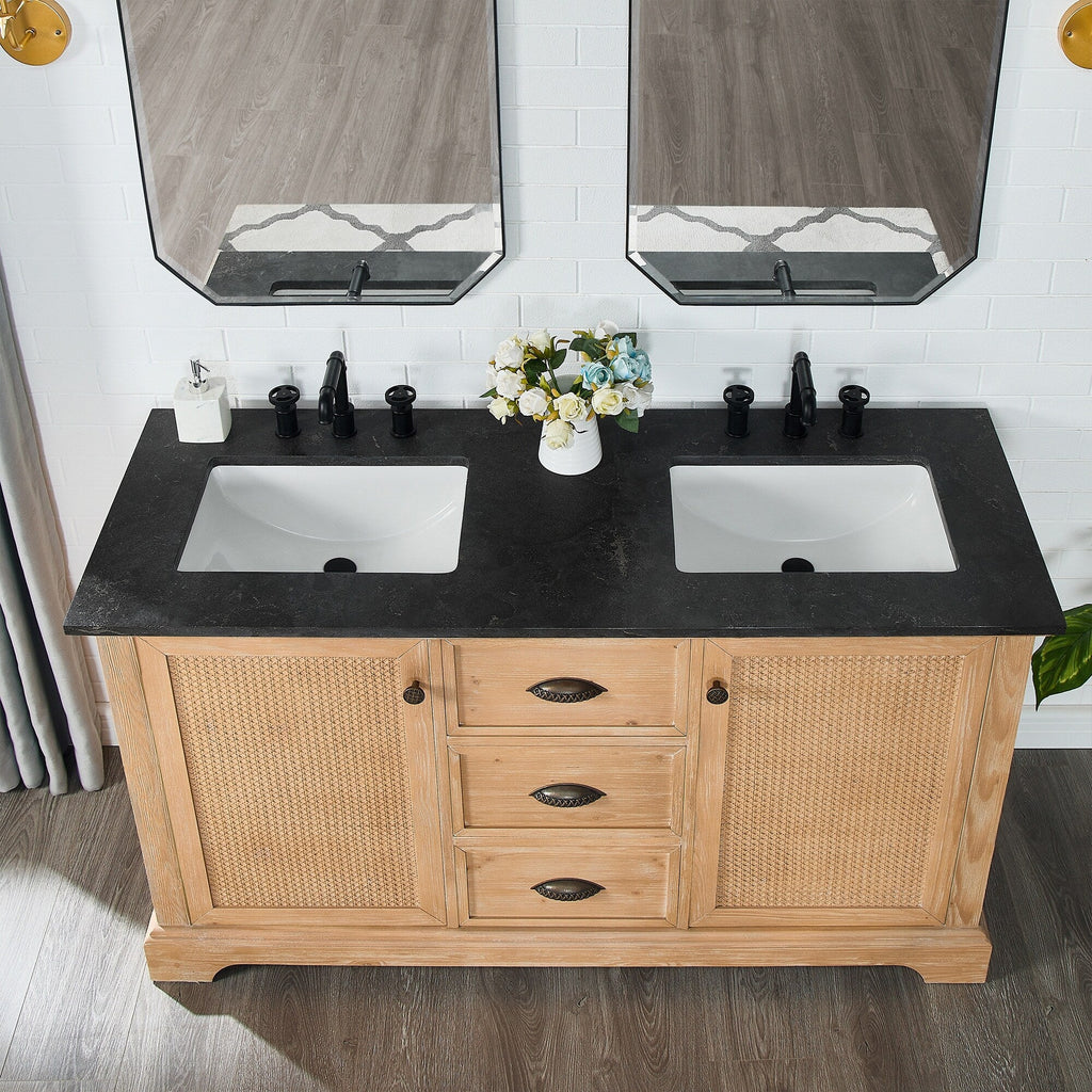 Hervas Bath Vanity with Natural Marble Top without Mirror