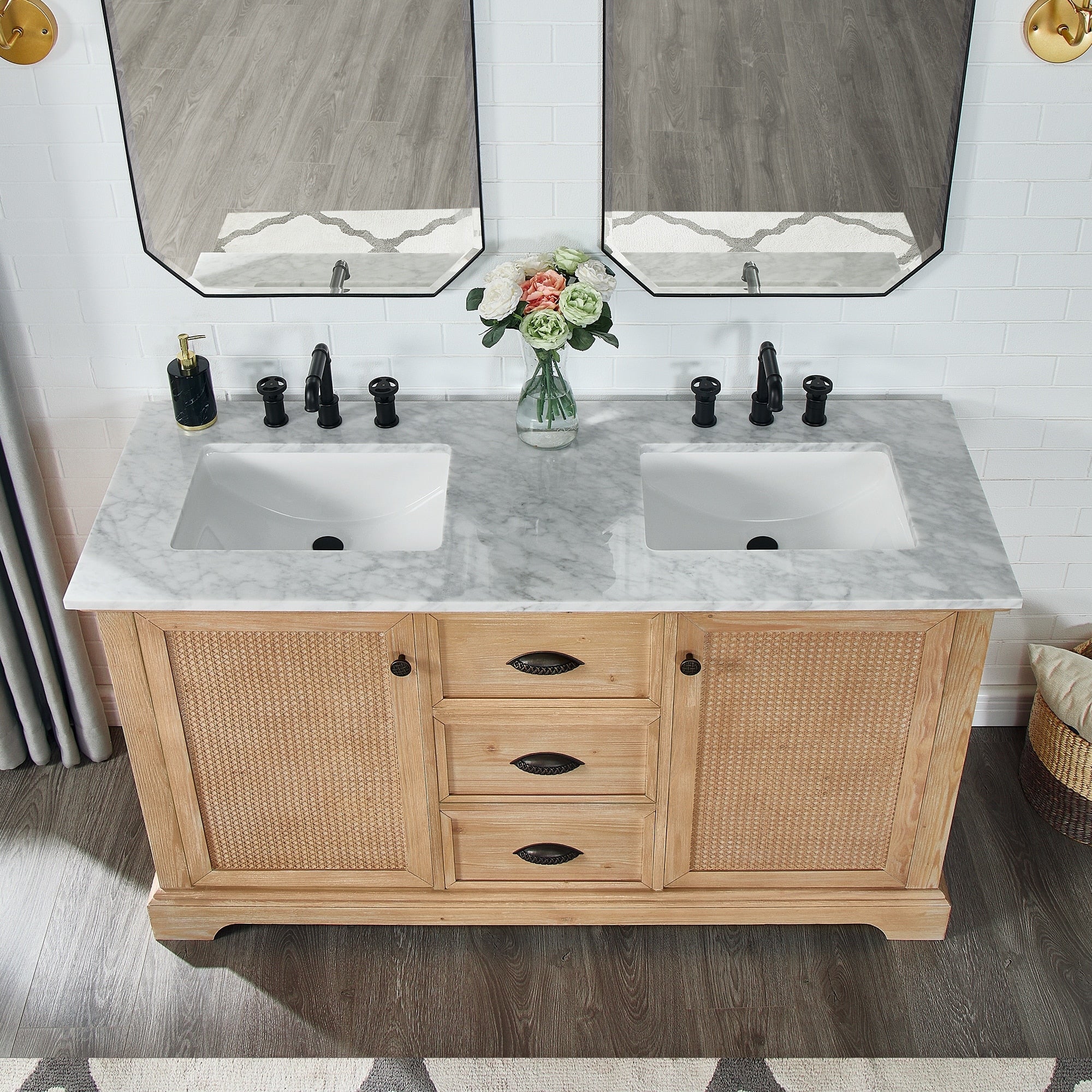 Hervas Bath Vanity with Natural Marble Top without Mirror