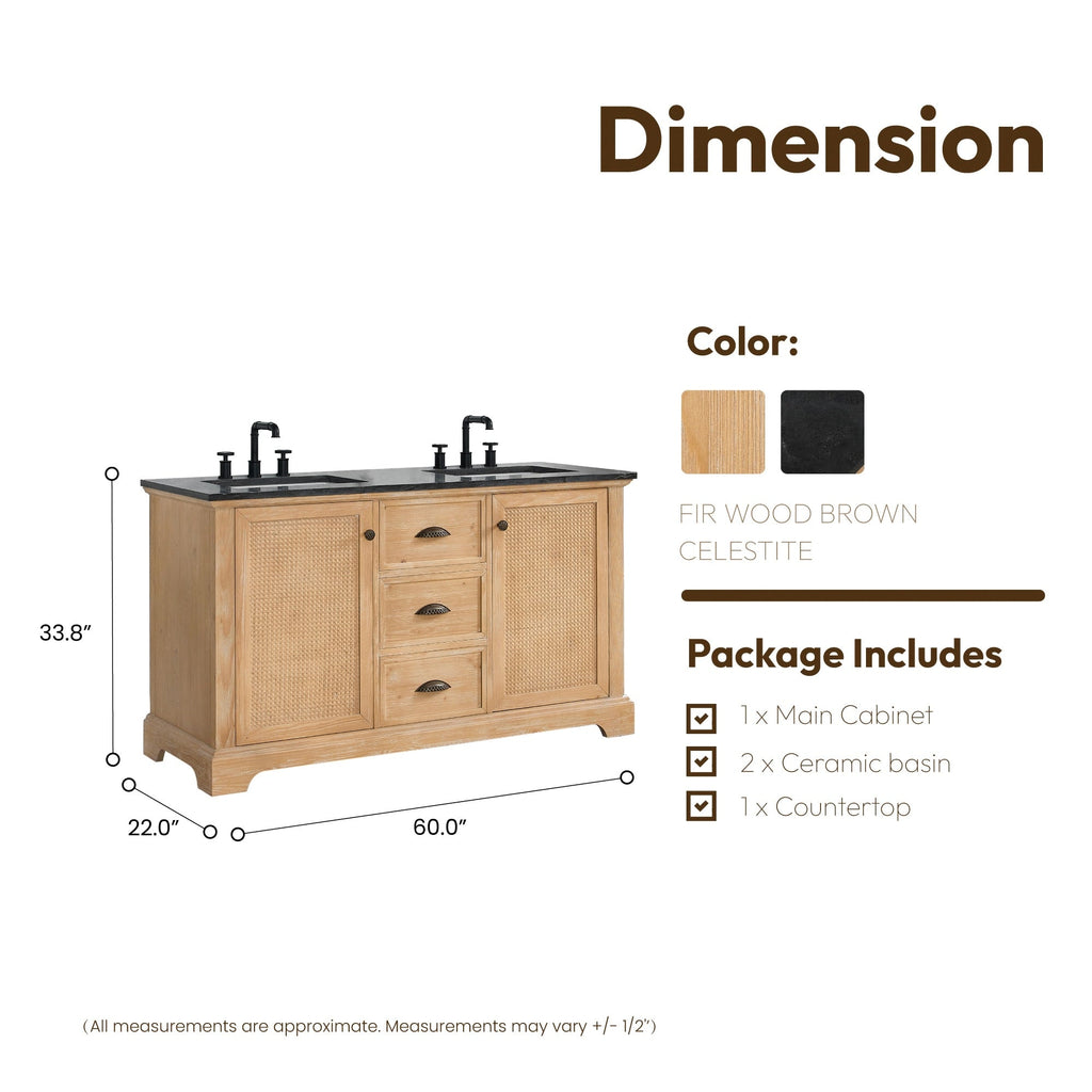 Hervas Bath Vanity with Natural Marble Top without Mirror