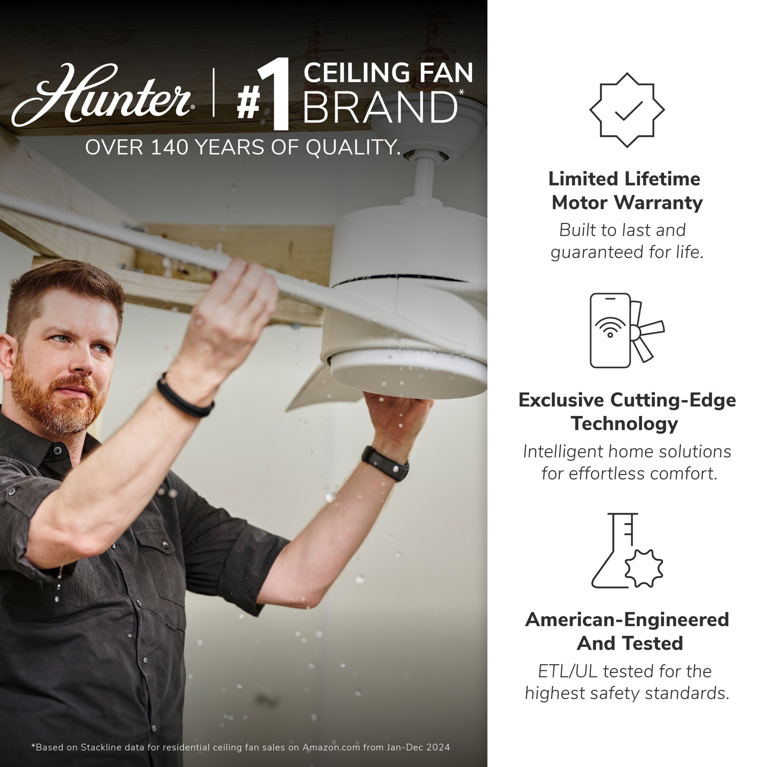 Hunter 52 Shorebreak WeatherMax Indoor / Outdoor Ceiling Fan w/ Wall Control - Extreme Weather, Salt & Corrosion-Resistant