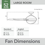 Hunter 52 Skyflow Outdoor Ceiling Fan w/ LED Light Kit, Wall Control - Coastal Modern Contemporary - WeatherMax - WET-RATED!