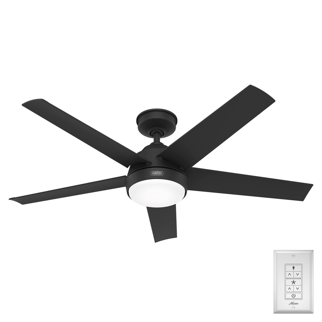 Hunter 52 Skyflow Outdoor Ceiling Fan w/ LED Light Kit, Wall Control - Coastal Modern Contemporary - WeatherMax - WET-RATED!