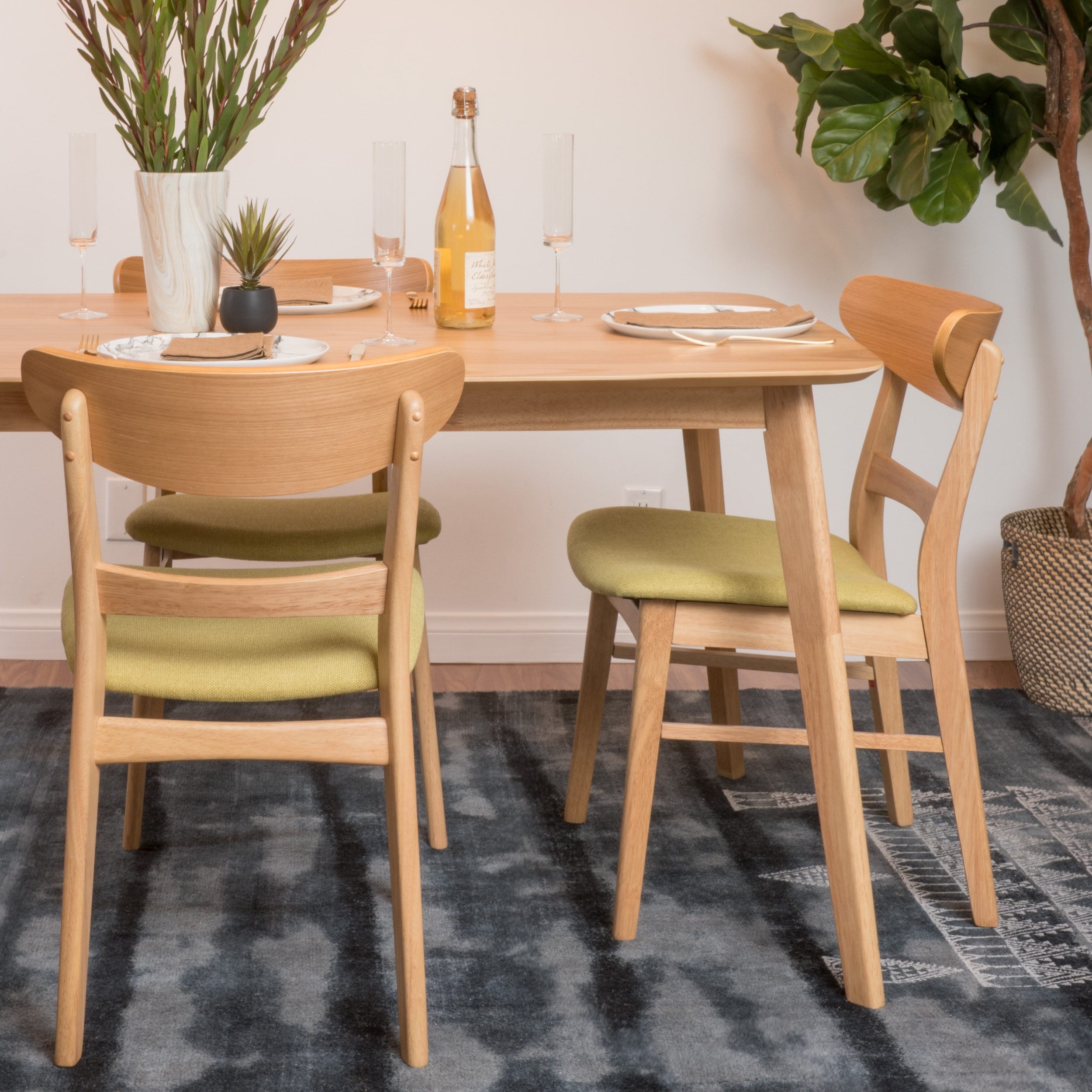 Abrielle Mid-Century Modern Upholstered Rubberwood Dining Chair (Set of 2) by Christopher Knight Home