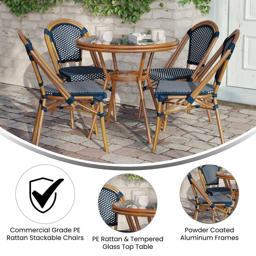 Indoor/Outdoor Commercial Bistro Set with Table and Four Chairs