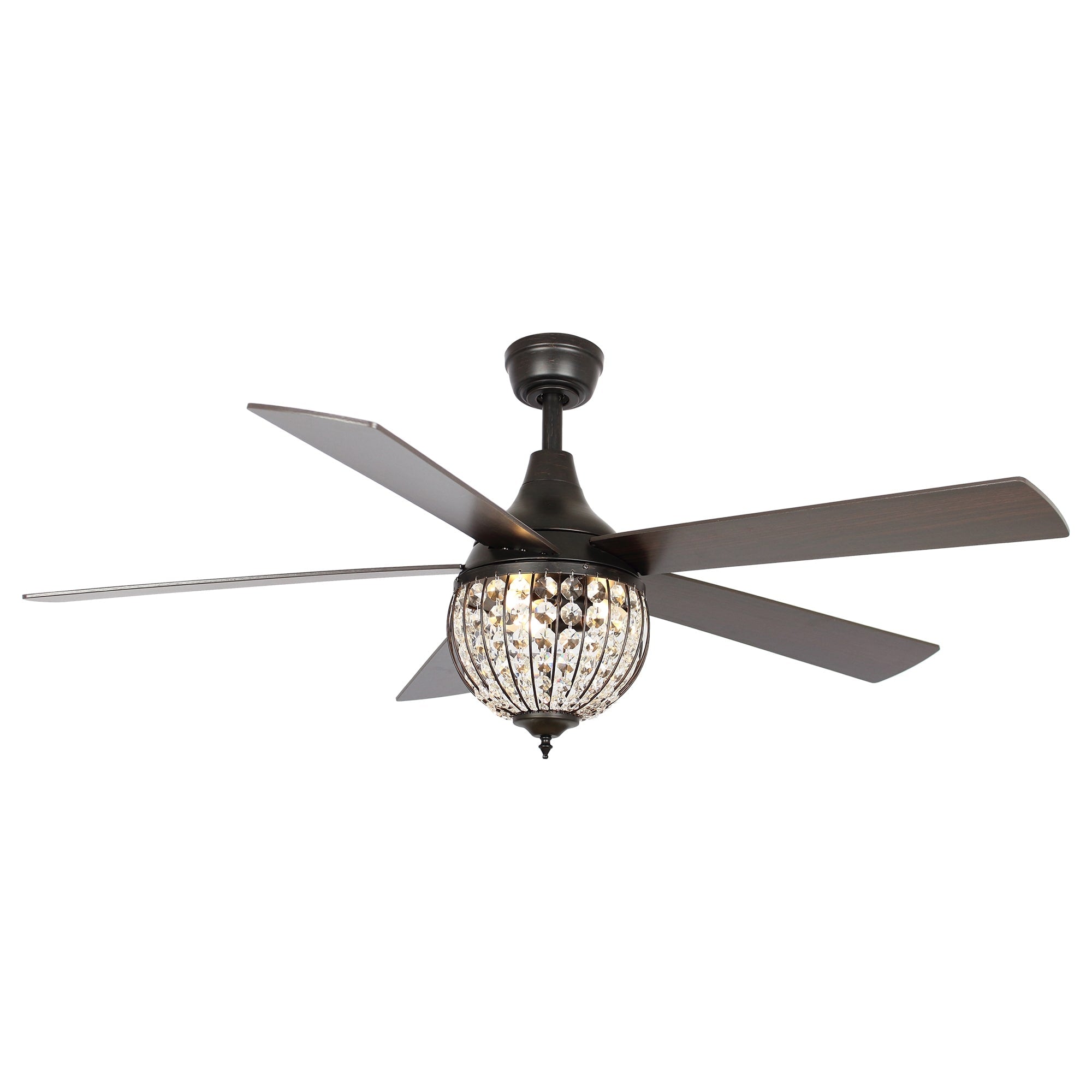 52 Industrial Black Wood 5-blade Crystal Ceiling Fan with Remote