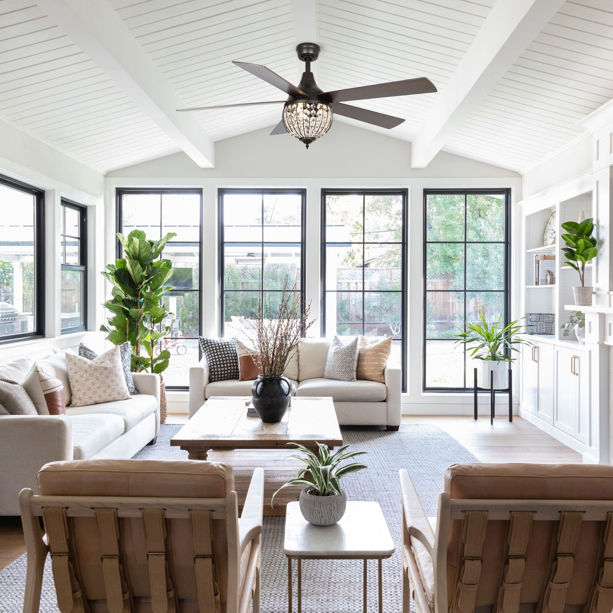 52 Industrial Black Wood 5-blade Crystal Ceiling Fan with Remote