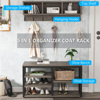 Entryway Coat Rack Shoe Bench Set, Industrial Hall Tree Coat Shoe Rack