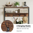 Industrial Hall Tree, Entryway Shoe Bench with Coat Rack Hook and Storage Shelving