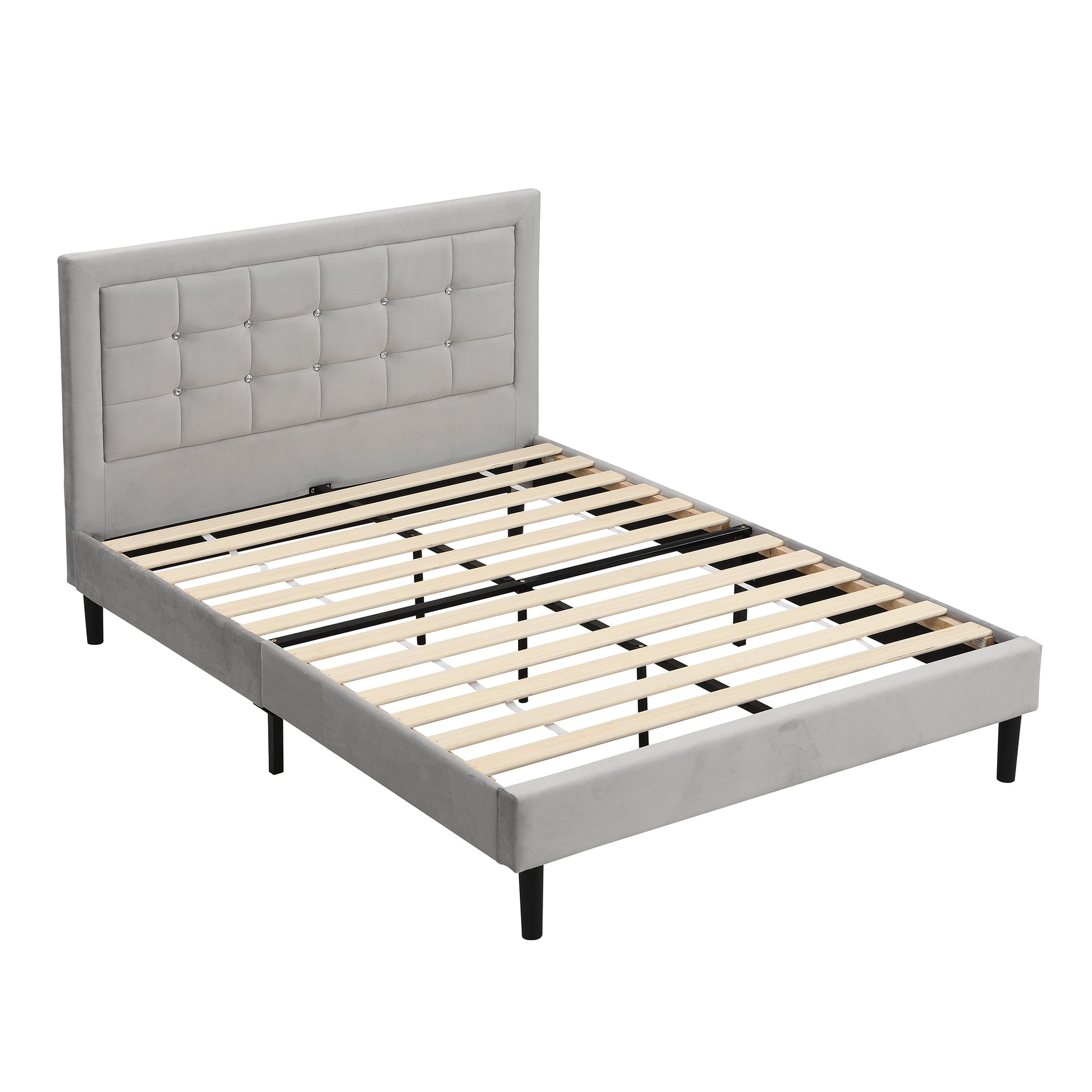 Chastleton Upholstered Bed with Diamante Headboard (Grey Velvet)